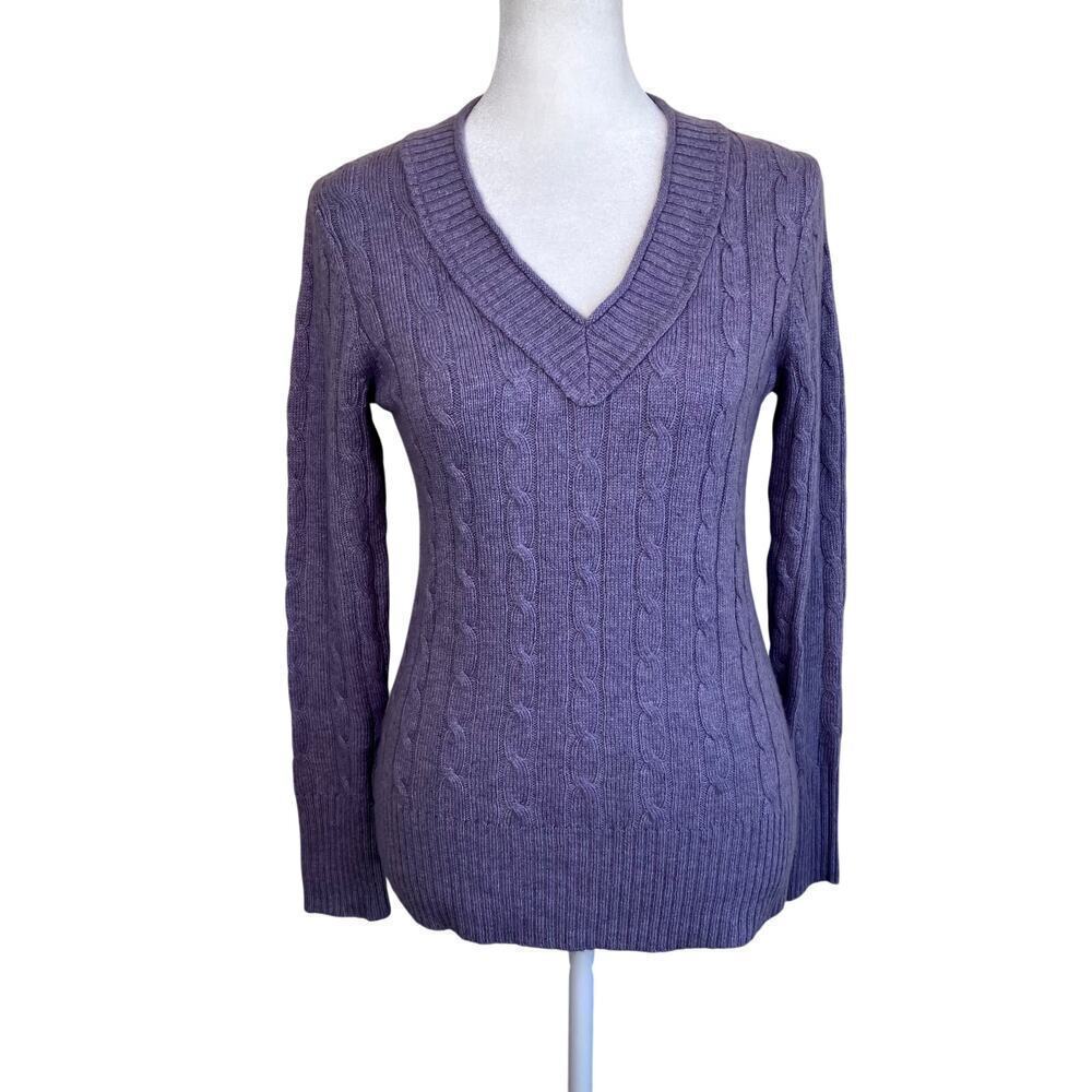 Ann Taylor LOFT Sz S Pet Wool-Angora Blend Cable Knit Sweater in Lavender V-neck